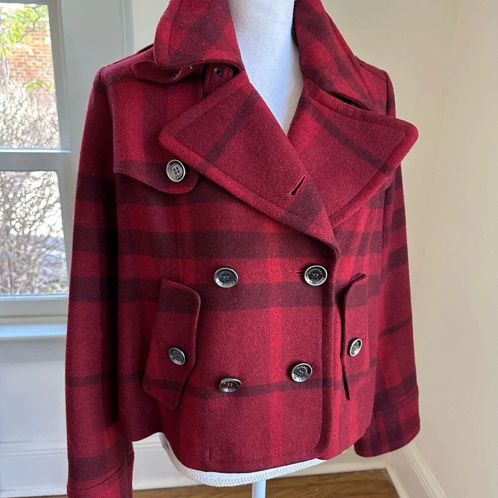 Burberry Brit Red Plaid Wool Jacket size 6 - Picture 3 of 12